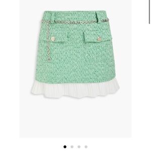 Sandro Light Green Tweed Mini Skirt with Chain Accent